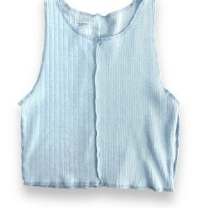 American Eagle Light Blue Patchwork Ribbed Cropped Tank Top Size Medium